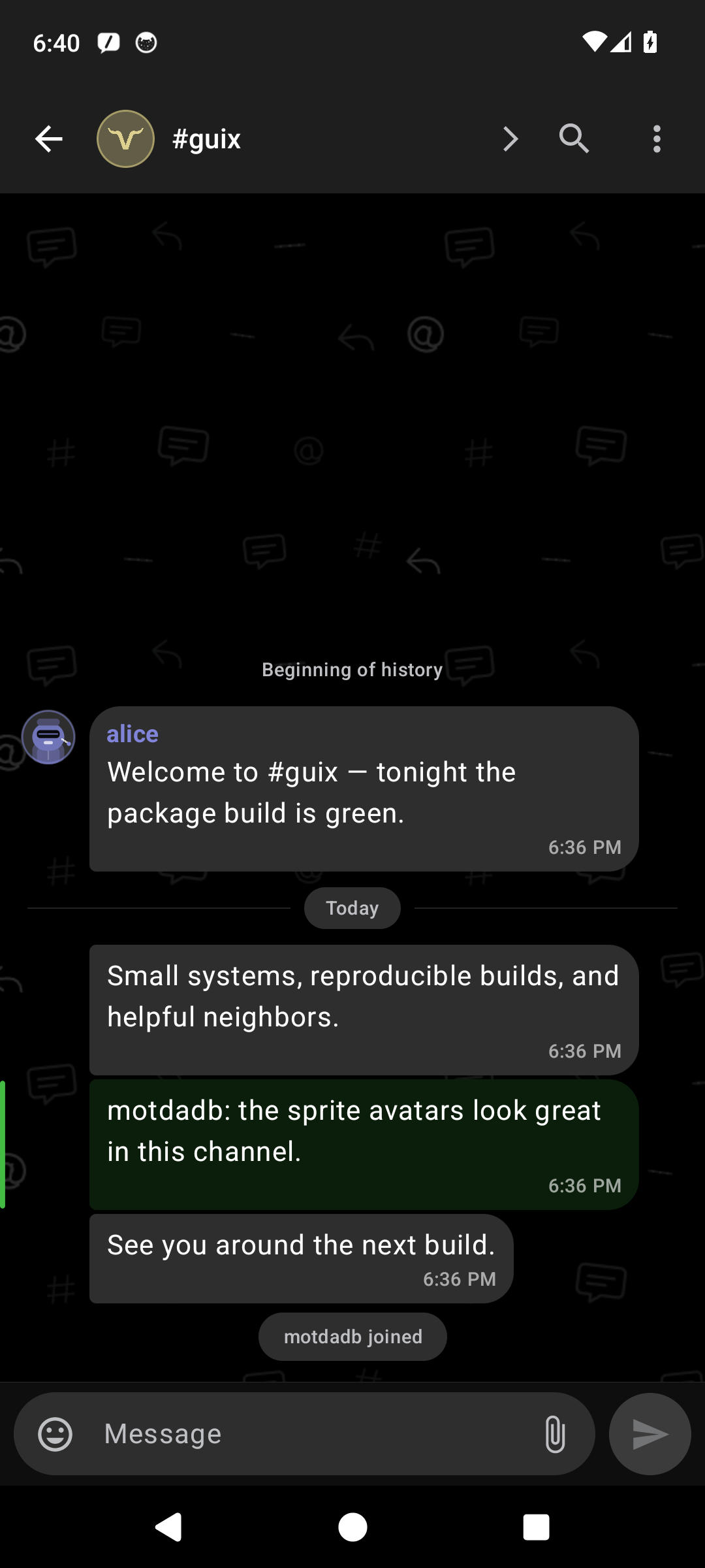 motd chat conversation with comfortable message bubbles