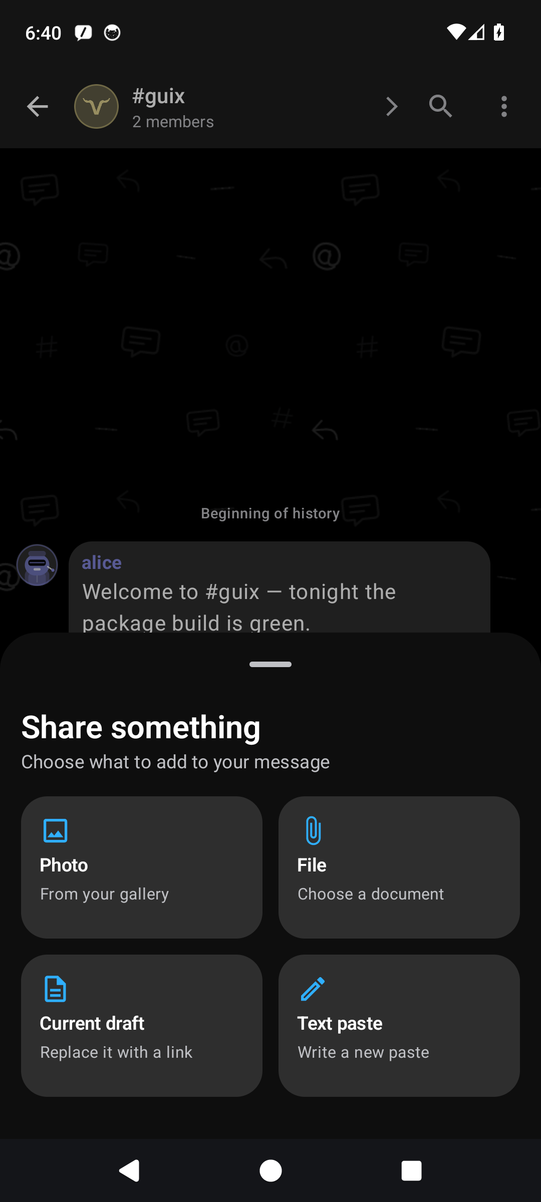 motd attachment source chooser with photo, file, draft, and text options